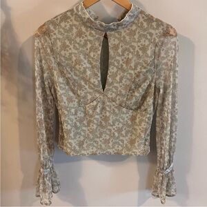 Buckle Willow Beige Floral Keyhole Blouse
